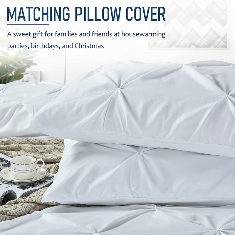 Crown Collection Luxuriate Hotel 1000-TC Hypoallergenic Ultra Soft Design 100% Egyptian Cotton California King 98"x104" White Solid Pinch Plated Duvet Cover with Zipper Colser & 2pcs Pillow Case Set - Image 2